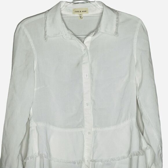 Cloth & Stone Anthropologie Sz XS Tiered Peplum Blouse Frayed 100% Tencel White - Picture 4 of 12